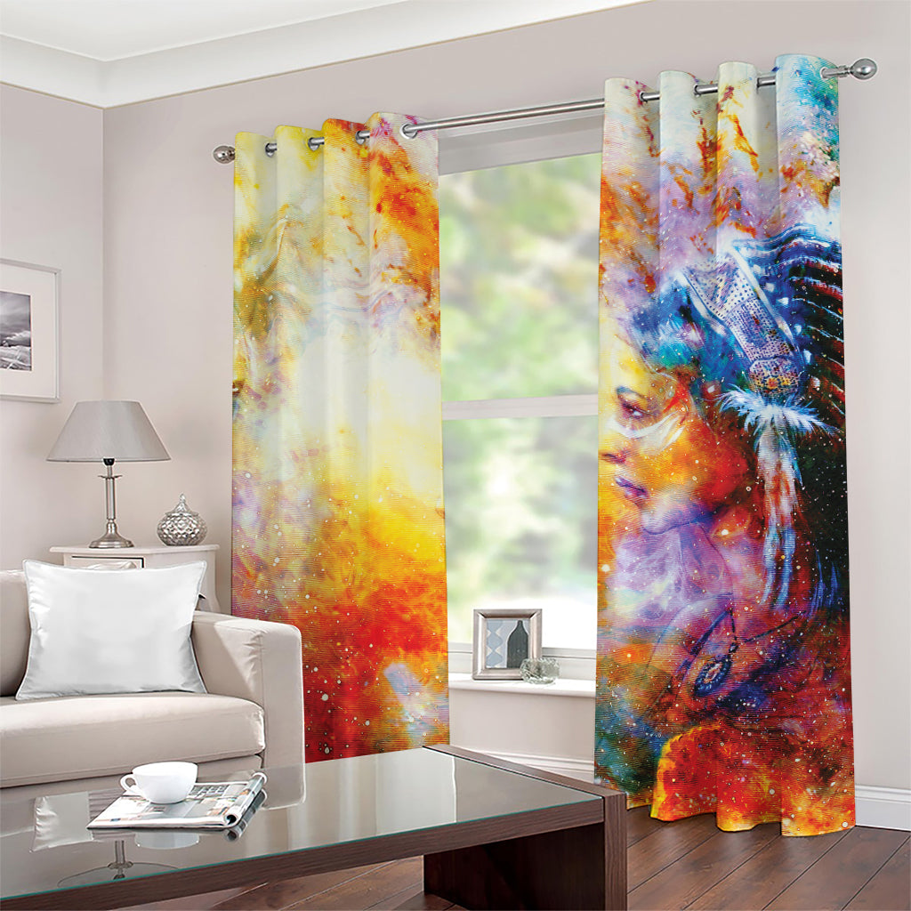 Galaxy Native Indian Woman Print Grommet Curtains