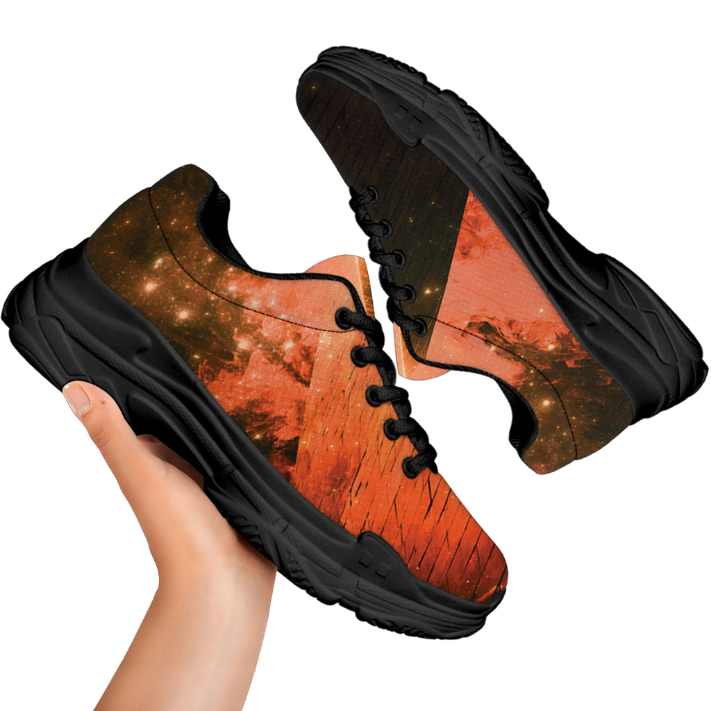 Galaxy Pyramid Print Black Chunky Shoes