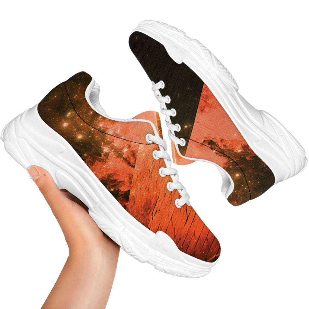 Galaxy Pyramid Print White Chunky Shoes
