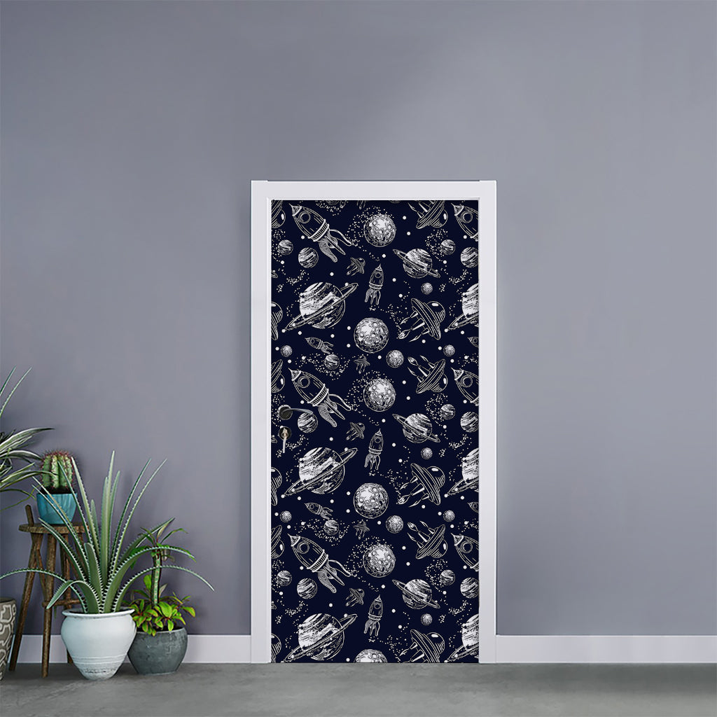 Galaxy UFO Pattern Print Door Sticker