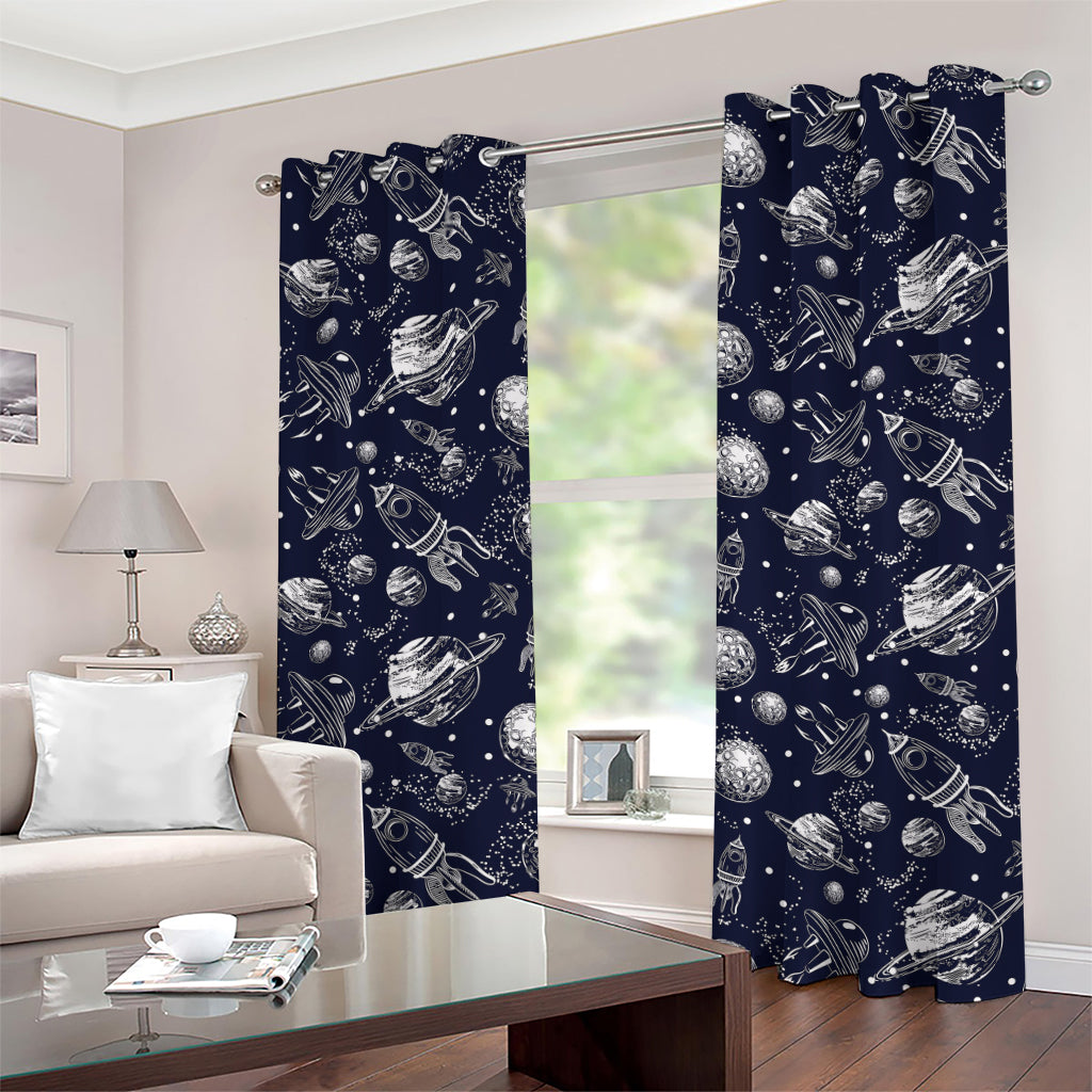 Galaxy UFO Pattern Print Grommet Curtains