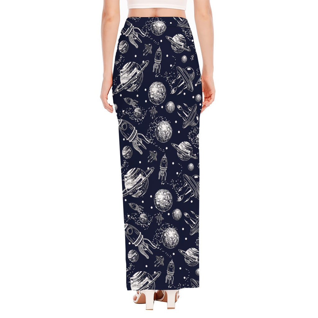 Galaxy UFO Pattern Print High Slit Maxi Skirt