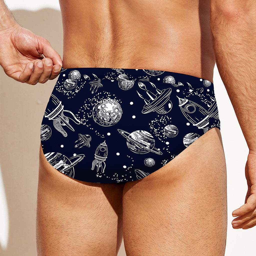 Galaxy UFO Pattern Print Men's Swim Briefs