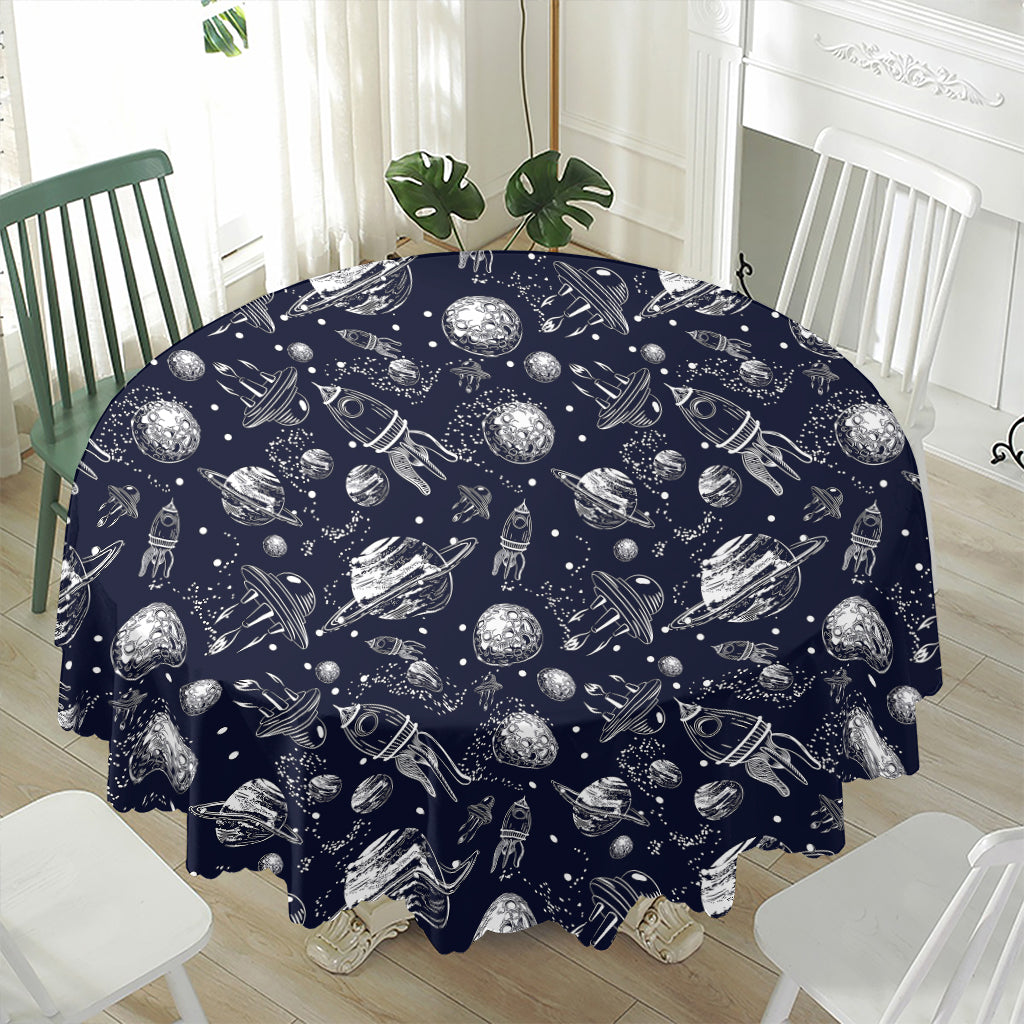 Galaxy UFO Pattern Print Waterproof Round Tablecloth