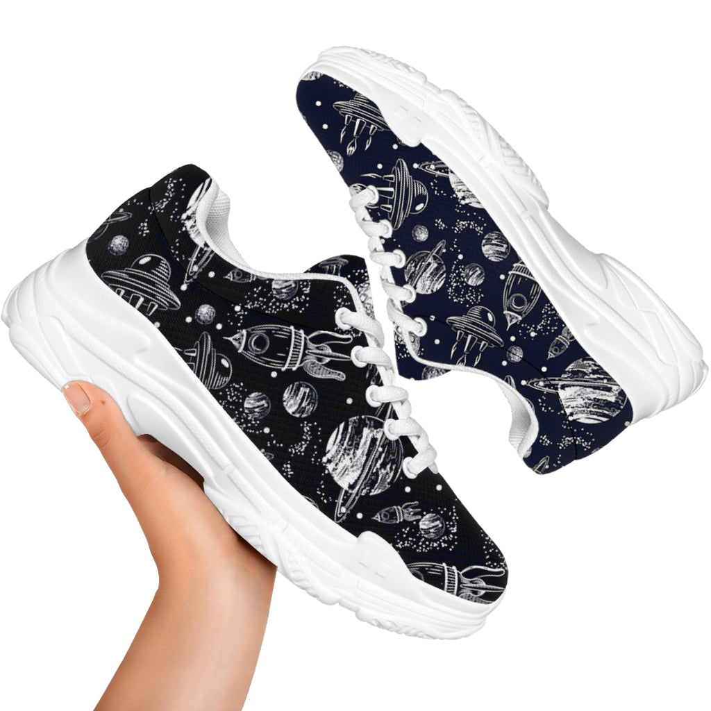 Galaxy UFO Pattern Print White Chunky Shoes