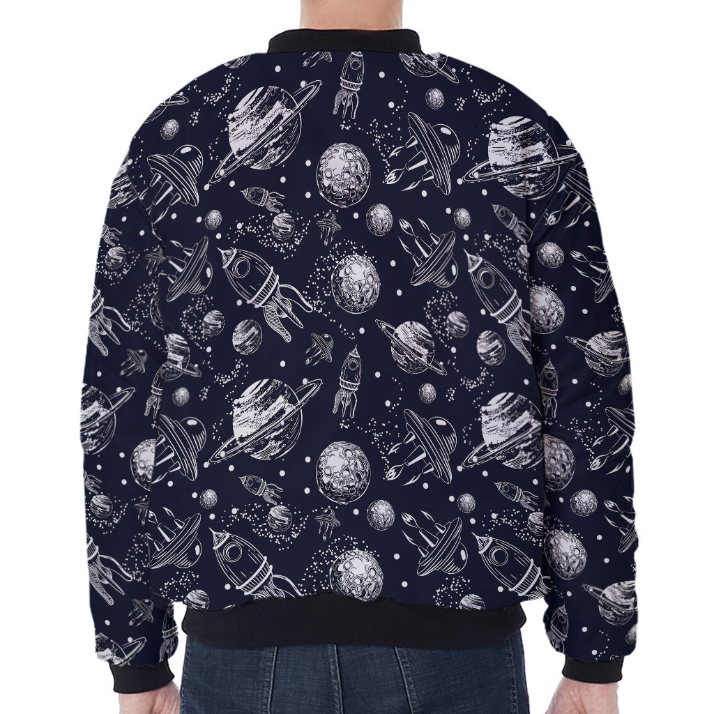 Galaxy UFO Pattern Print Zip Sleeve Bomber Jacket