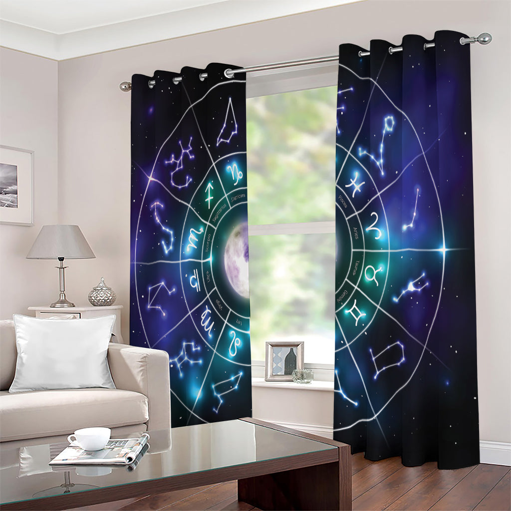 Galaxy Zodiac Wheel Print Extra Wide Grommet Curtains