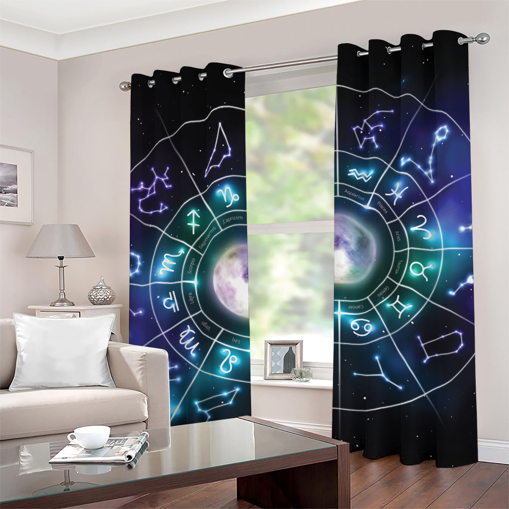 Galaxy Zodiac Wheel Print Grommet Curtains