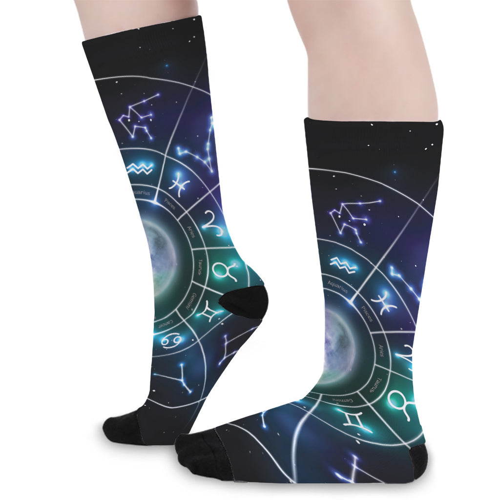 Galaxy Zodiac Wheel Print Long Socks