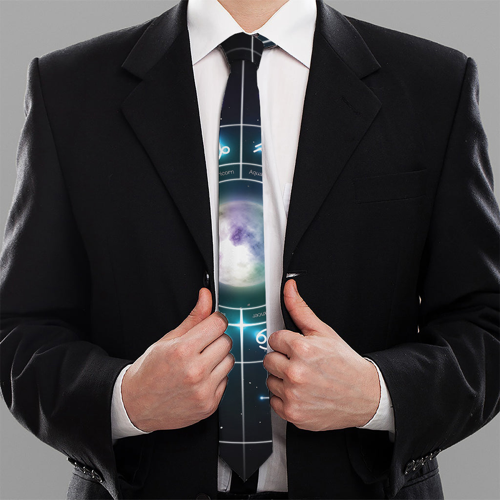 Galaxy Zodiac Wheel Print Necktie