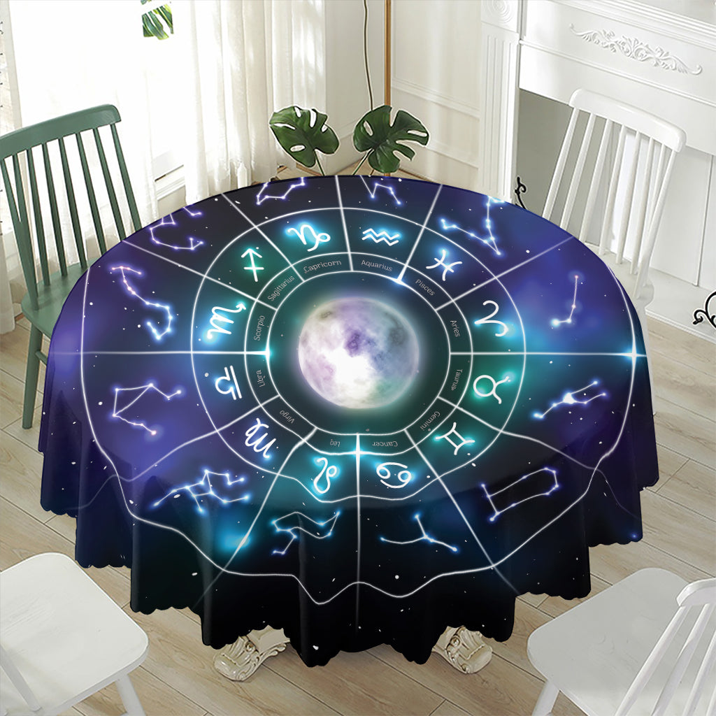 Galaxy Zodiac Wheel Print Waterproof Round Tablecloth
