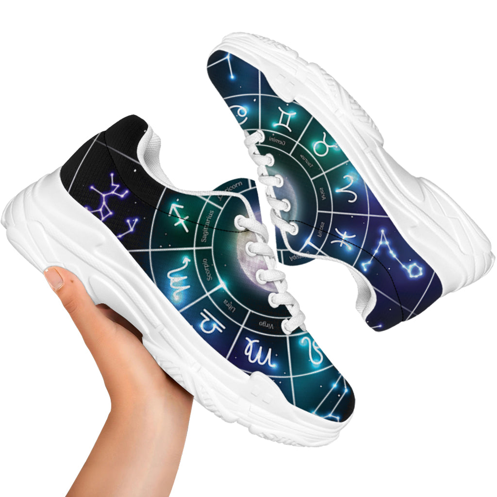 Galaxy Zodiac Wheel Print White Chunky Shoes