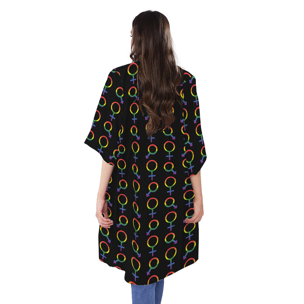 Gay Pride Gender Symbol Pattern Print Open Front Beach Cover Up