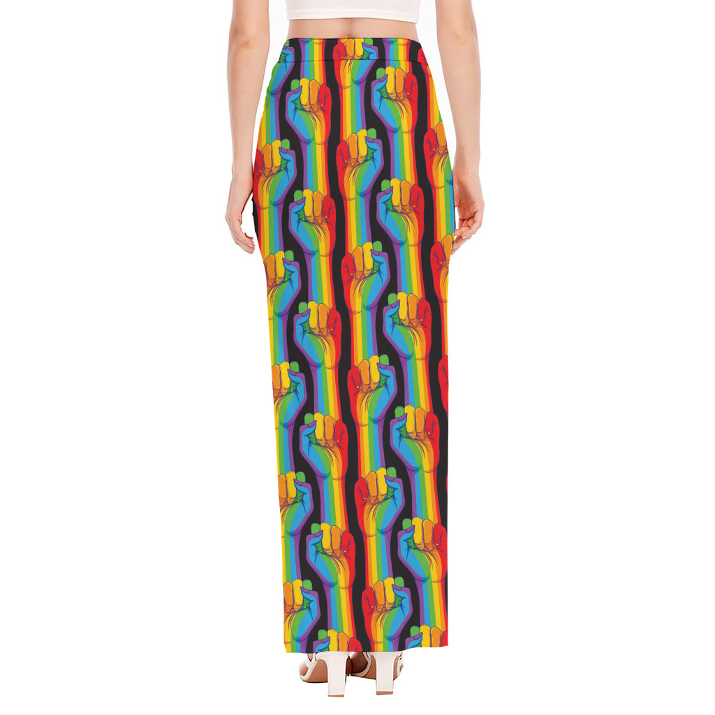 Gay Pride Hand Sign Pattern Print High Slit Maxi Skirt