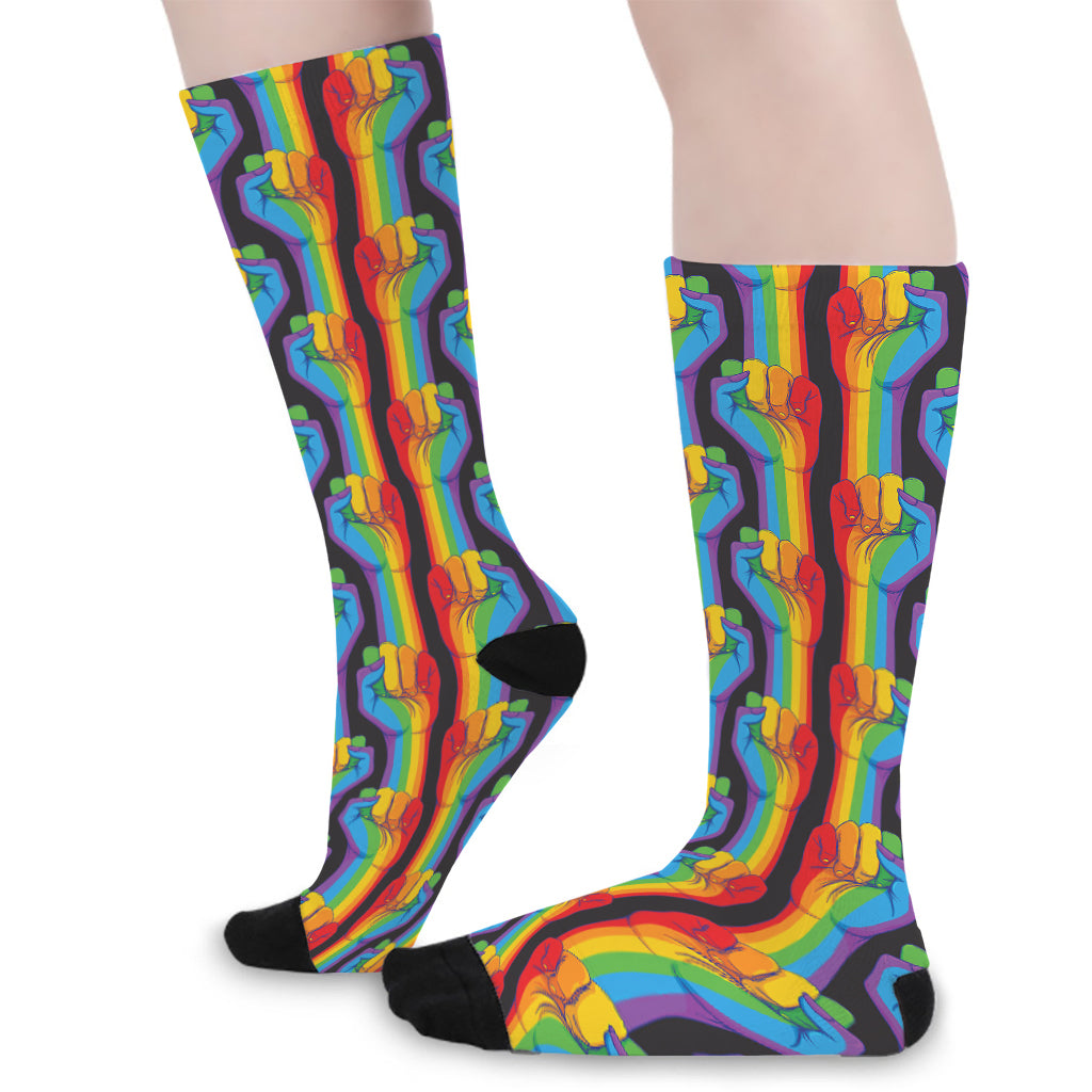 Gay Pride Hand Sign Pattern Print Long Socks