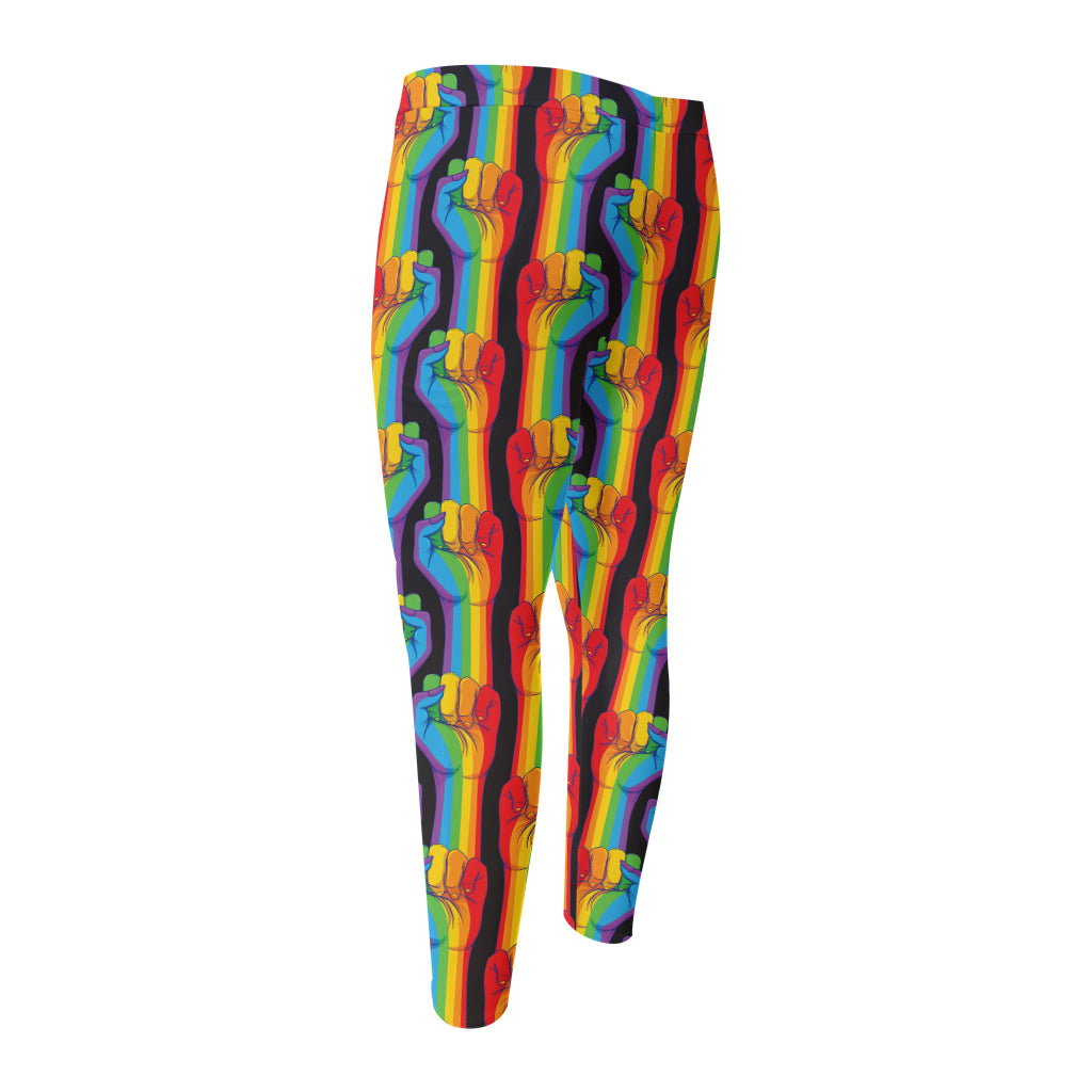 Gay Pride Hand Sign Pattern Print Men's Compression Pants