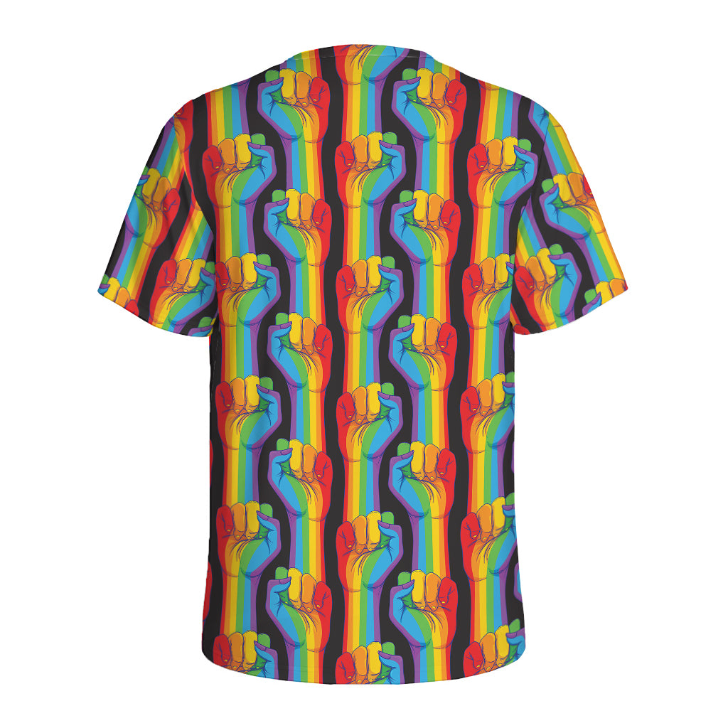 Gay Pride Hand Sign Pattern Print Men's Sports T-Shirt