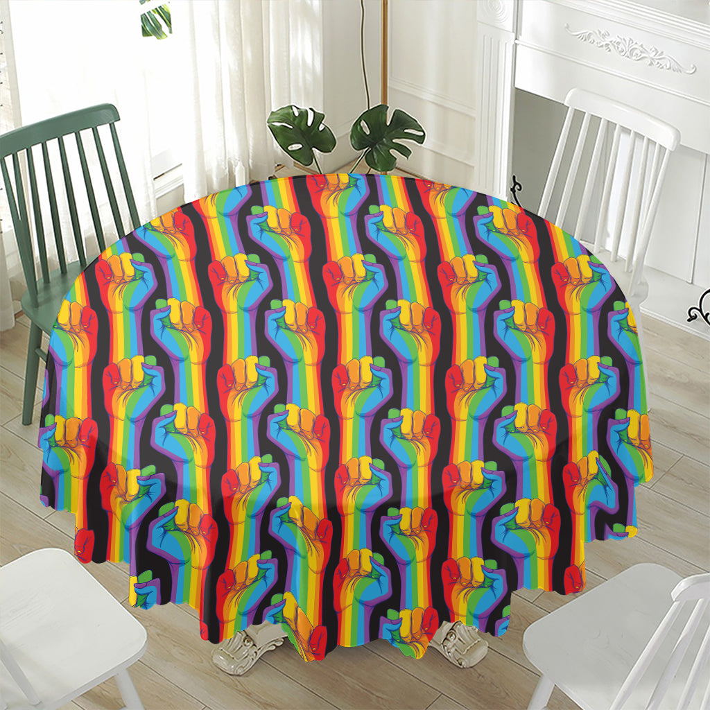 Gay Pride Hand Sign Pattern Print Waterproof Round Tablecloth