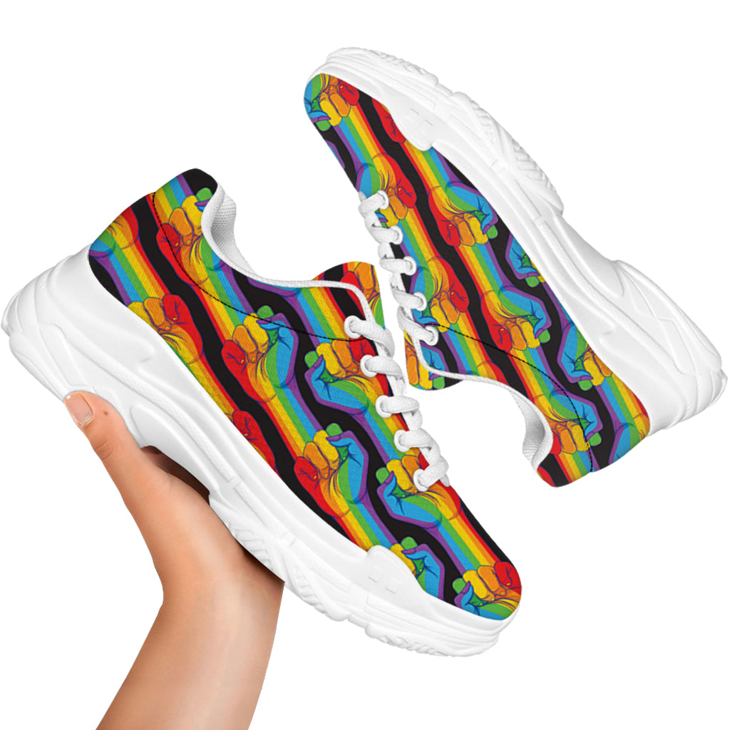 Gay Pride Hand Sign Pattern Print White Chunky Shoes