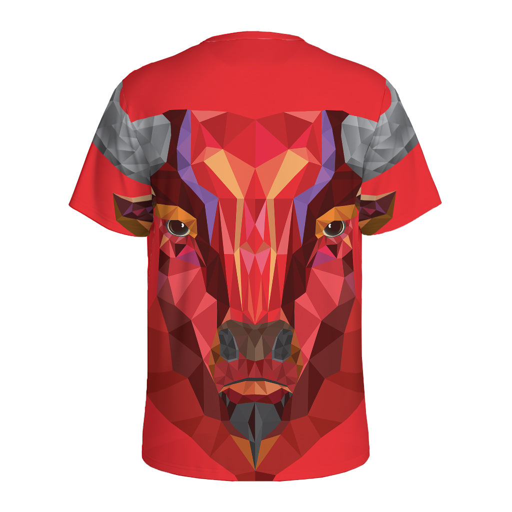 Geometric Bull Skull Print Men's Sports T-Shirt