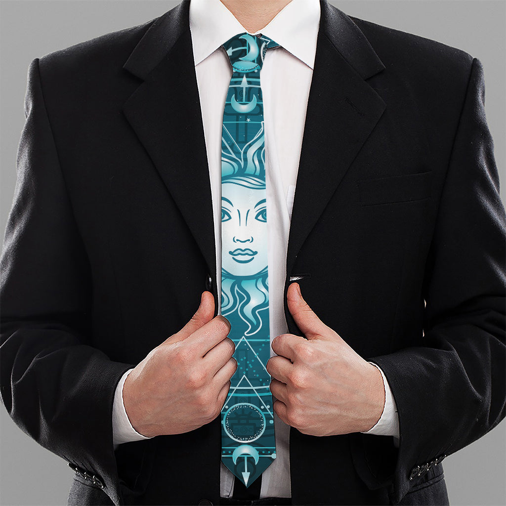 Geometric Celestial Sun And Moon Print Necktie