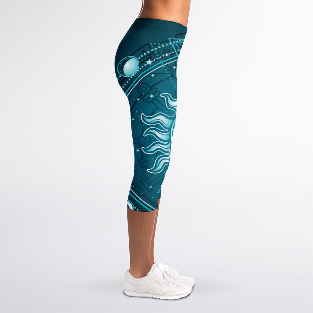 Geometric Celestial Sun And Moon Print Women's Capri Leggings