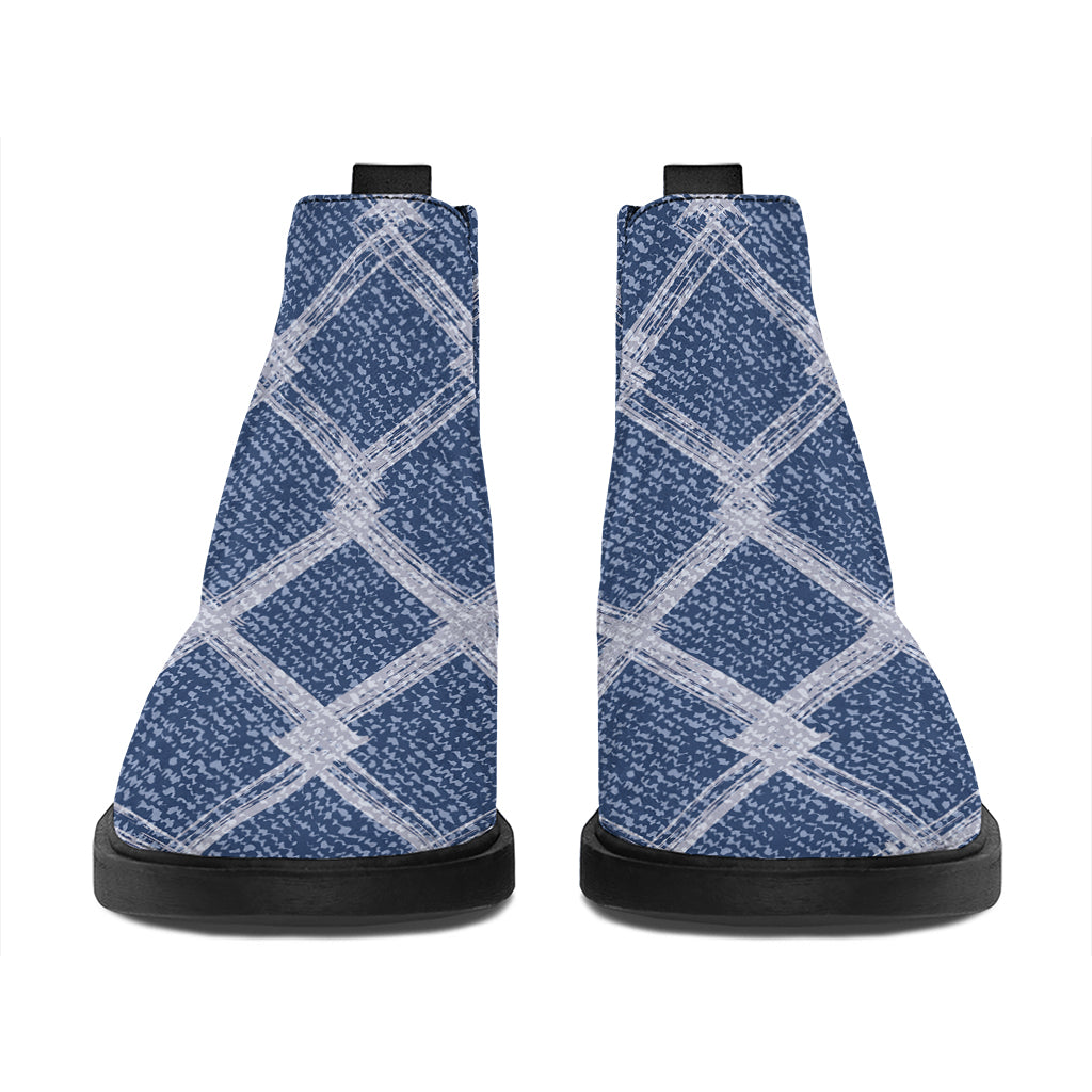 Geometric Denim Jeans Pattern Print Flat Ankle Boots