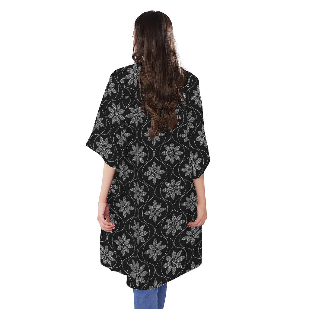 Geometric Dot Flower Pattern Print Open Front Beach Cover Up