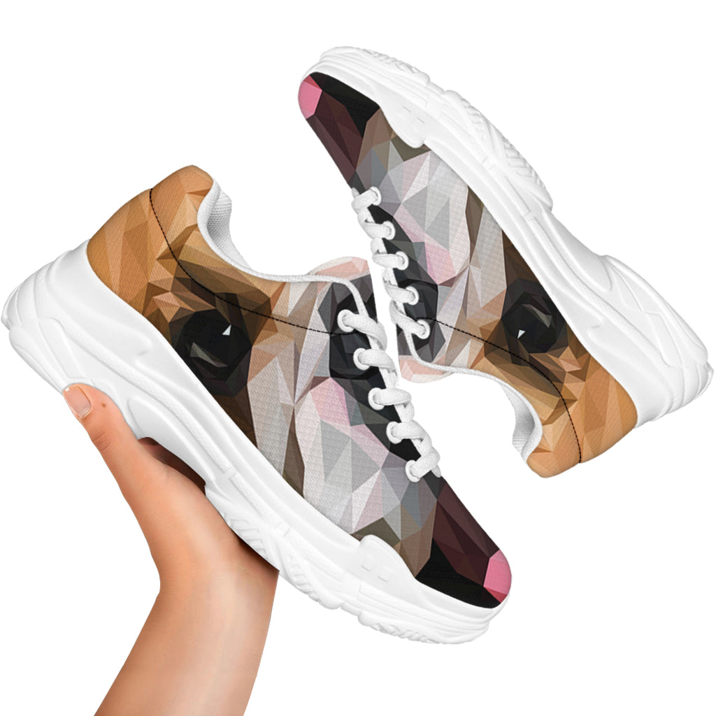 Geometric English Bulldog Print White Chunky Shoes