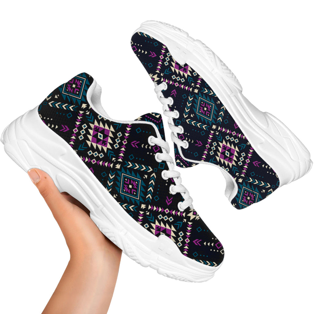 Geometric Ethnic Navajo Pattern Print White Chunky Shoes