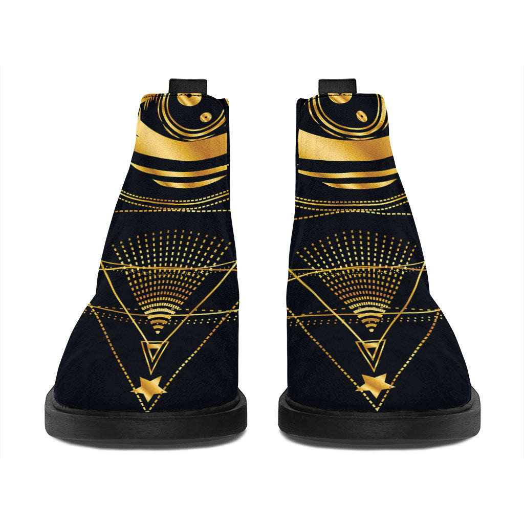 Geometric Eye of Providence Print Flat Ankle Boots
