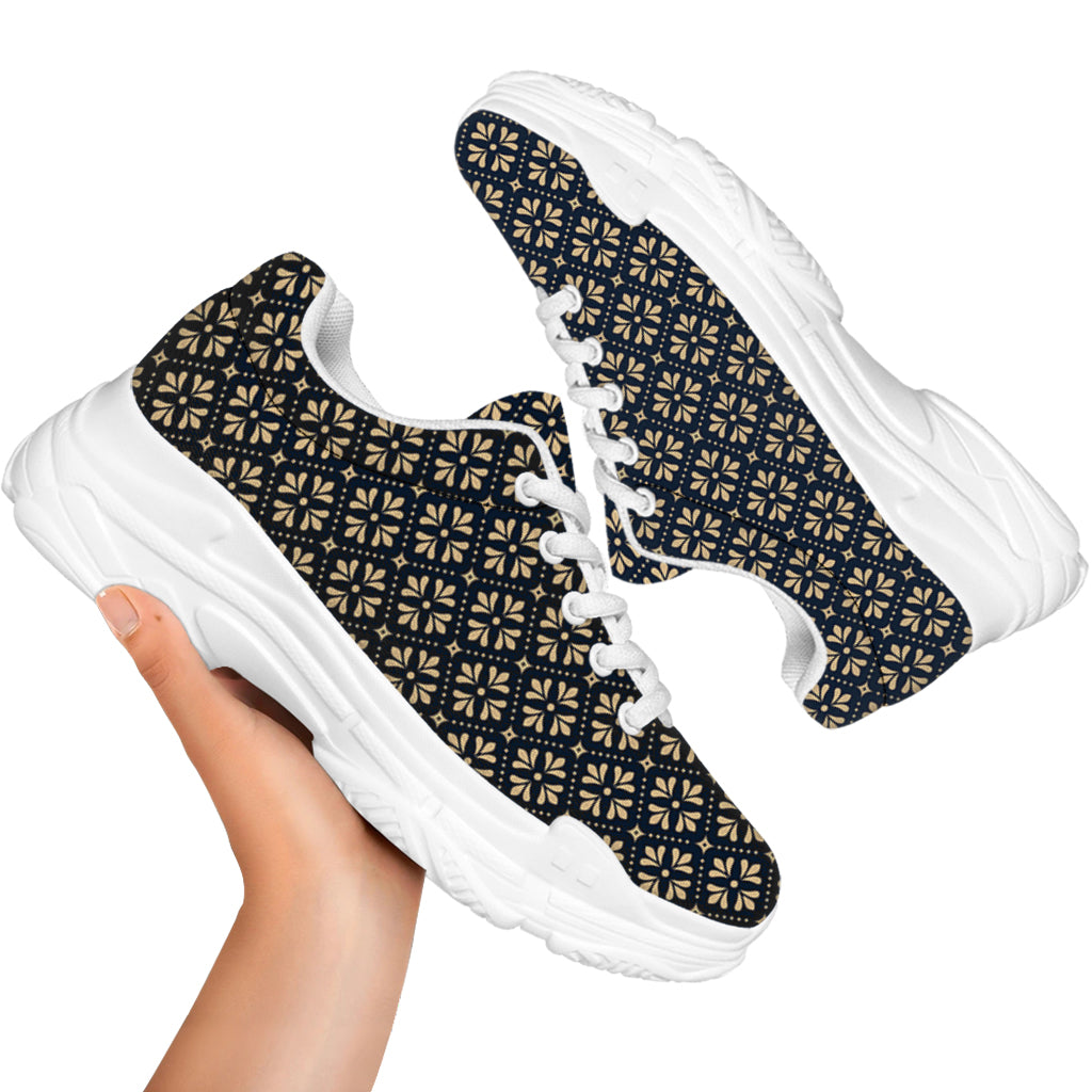 Geometric Floral Print White Chunky Shoes