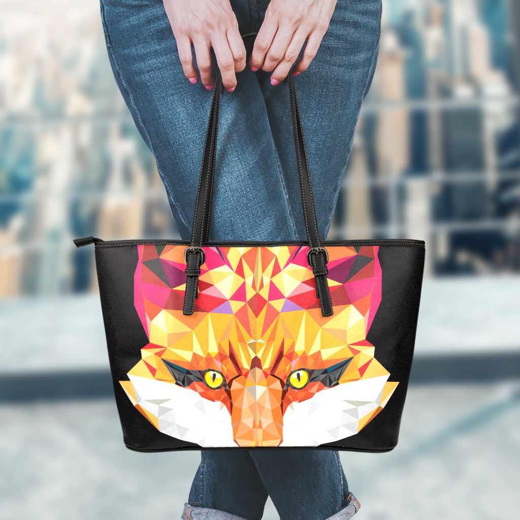 Geometric Fox Print Leather Tote Bag