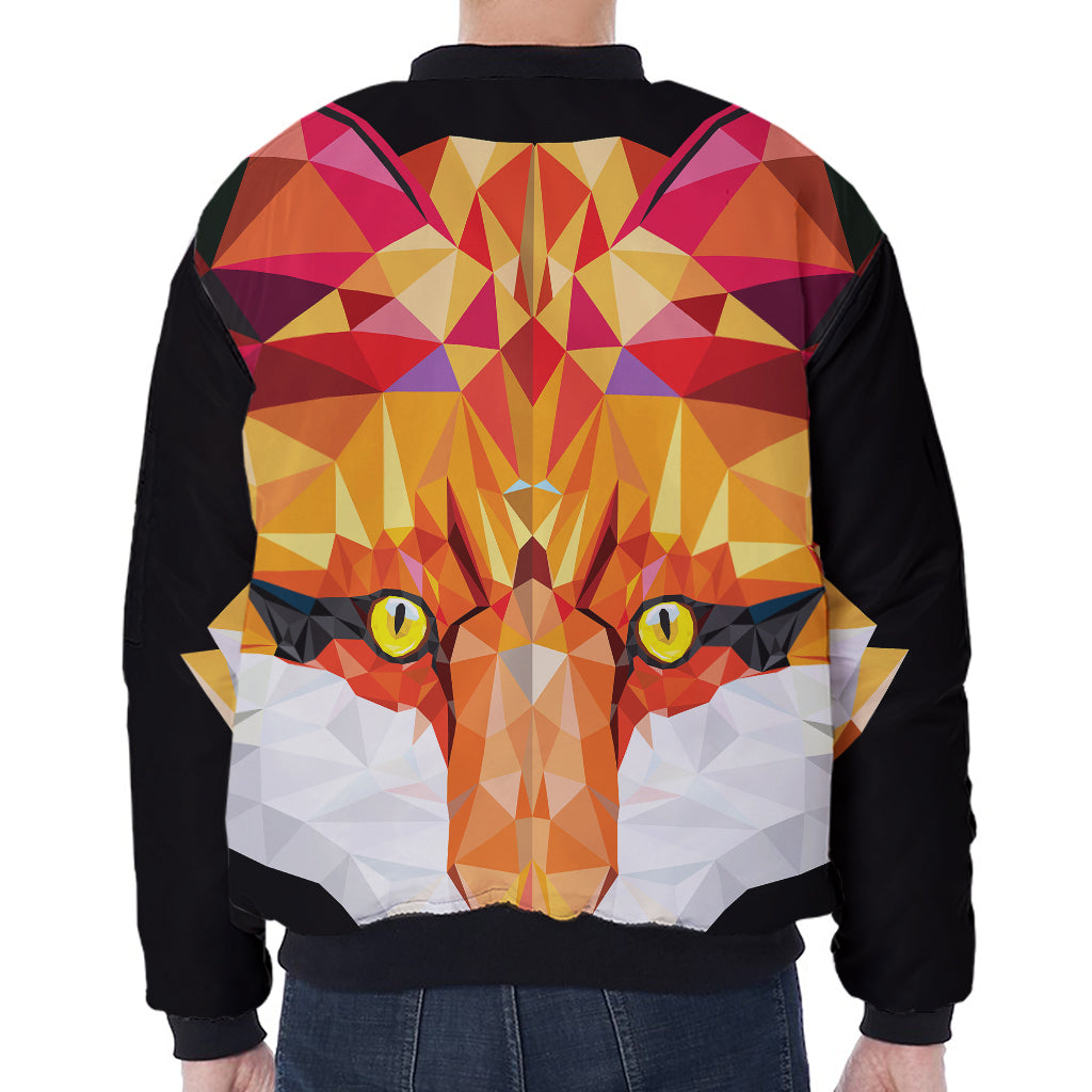 Geometric Fox Print Zip Sleeve Bomber Jacket