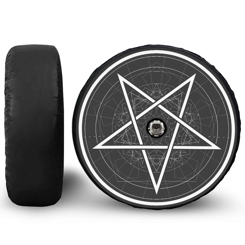 Geometric Inverted Pentagram Print Tire Cover With Camera Hole