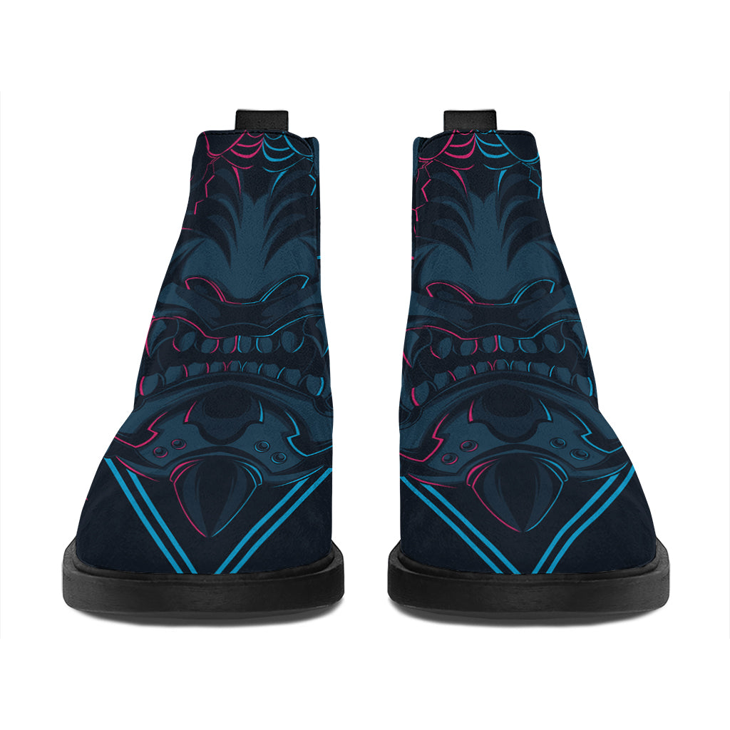 Geometric Japanese Demon Print Flat Ankle Boots