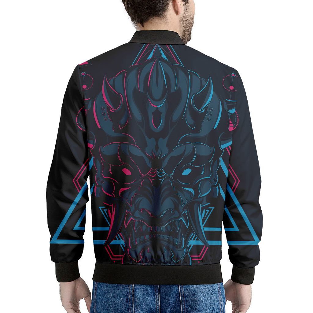 Geometric Japanese Demon Print Men's Bomber Jacket
