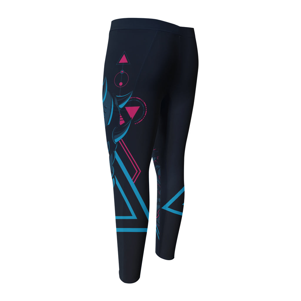 Geometric Japanese Demon Print Men's Compression Pants