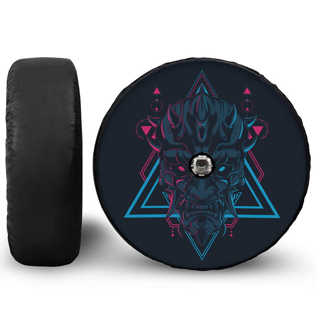 Geometric Japanese Demon Print Tire Cover With Camera Hole