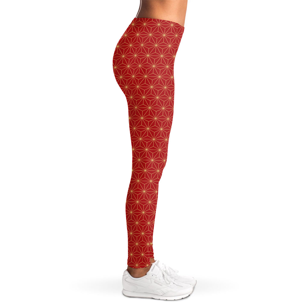 Geometric Japanese Floral Pattern Print Women's Leggings