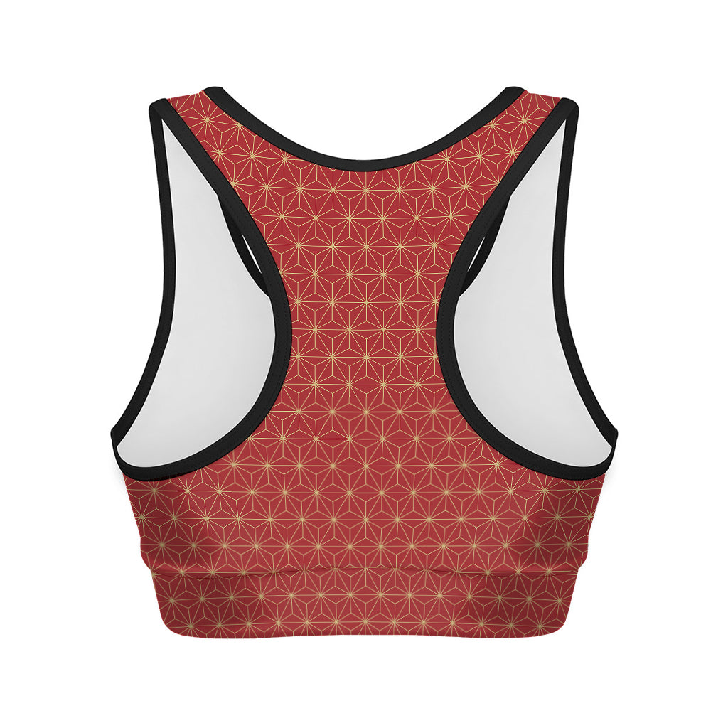 Geometric Japanese Floral Pattern Print Women's Sports Bra