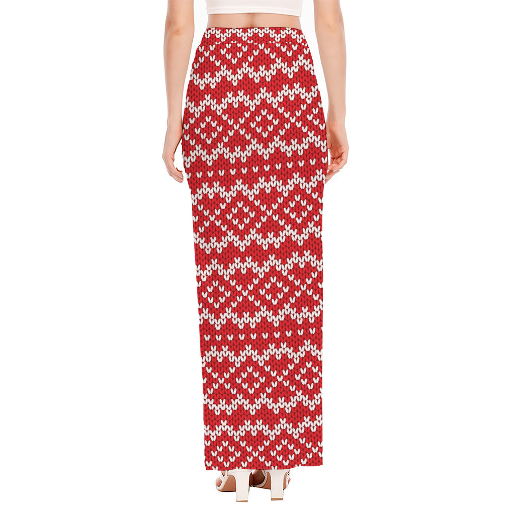 Geometric Knitted Pattern Print High Slit Maxi Skirt