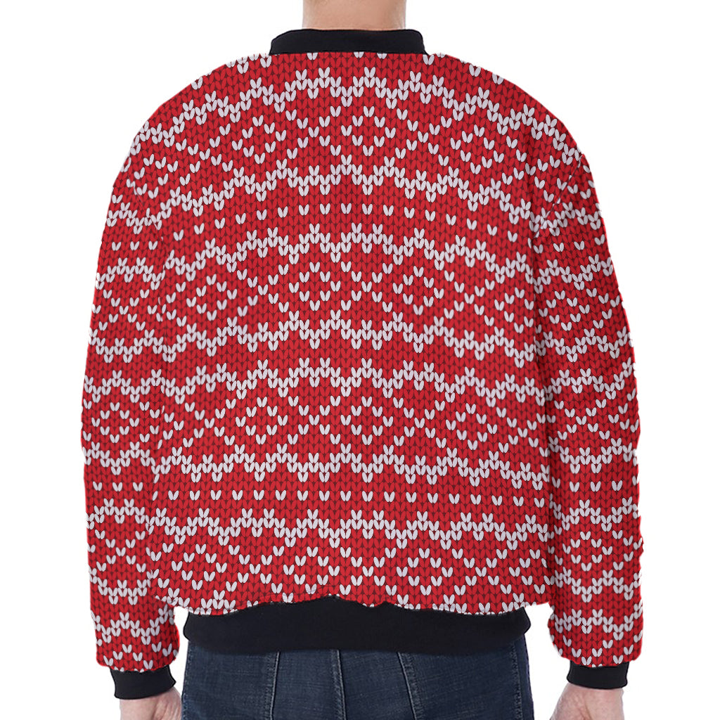 Geometric Knitted Pattern Print Zip Sleeve Bomber Jacket
