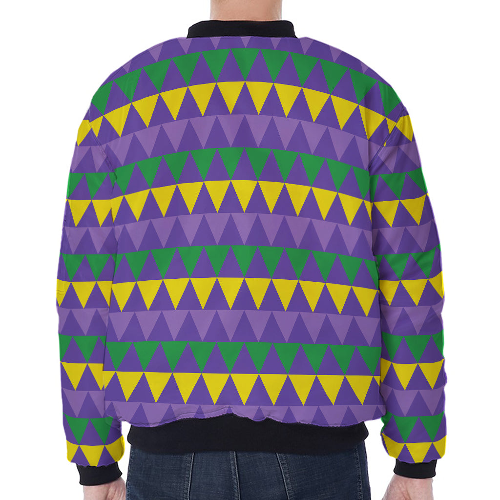 Geometric Mardi Gras Pattern Print Zip Sleeve Bomber Jacket