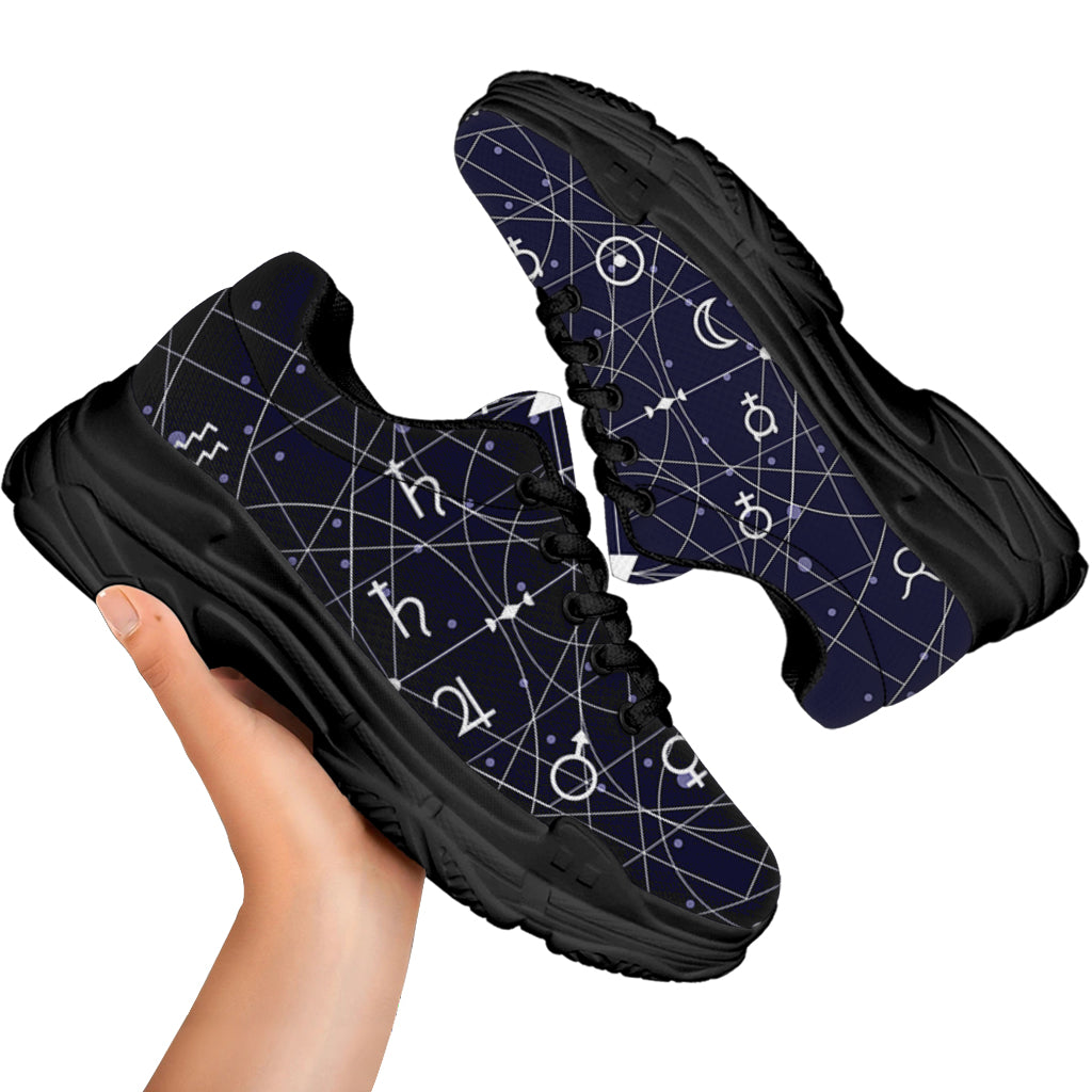 Geometric Moon Phase Print Black Chunky Shoes