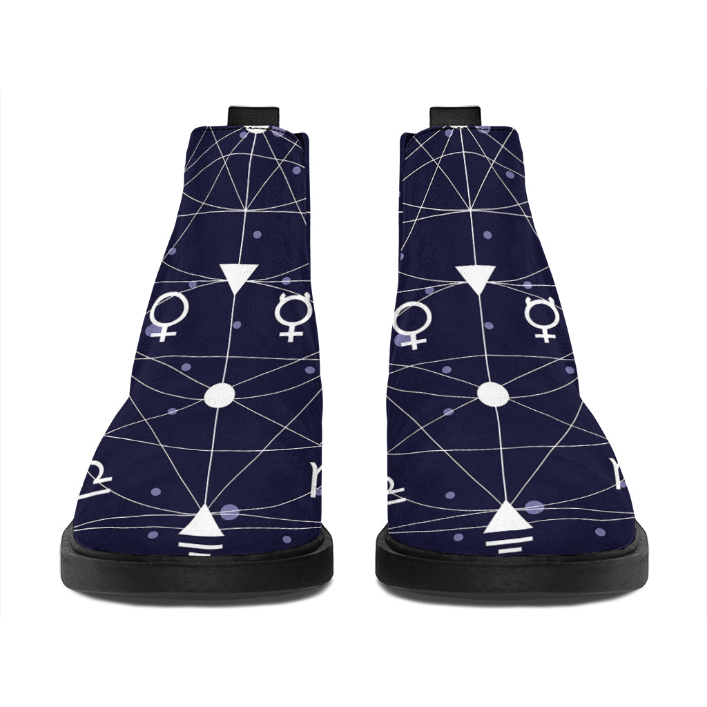 Geometric Moon Phase Print Flat Ankle Boots