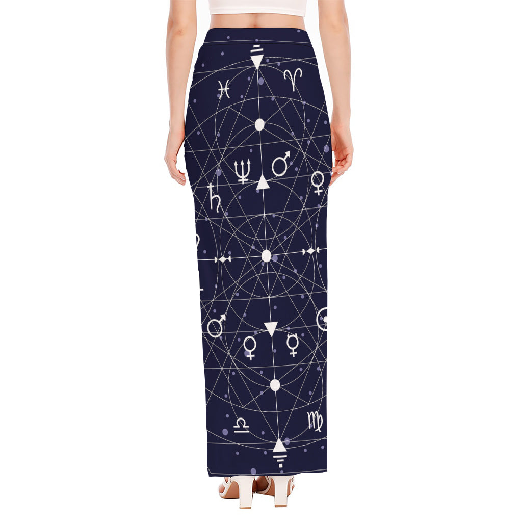 Geometric Moon Phase Print High Slit Maxi Skirt