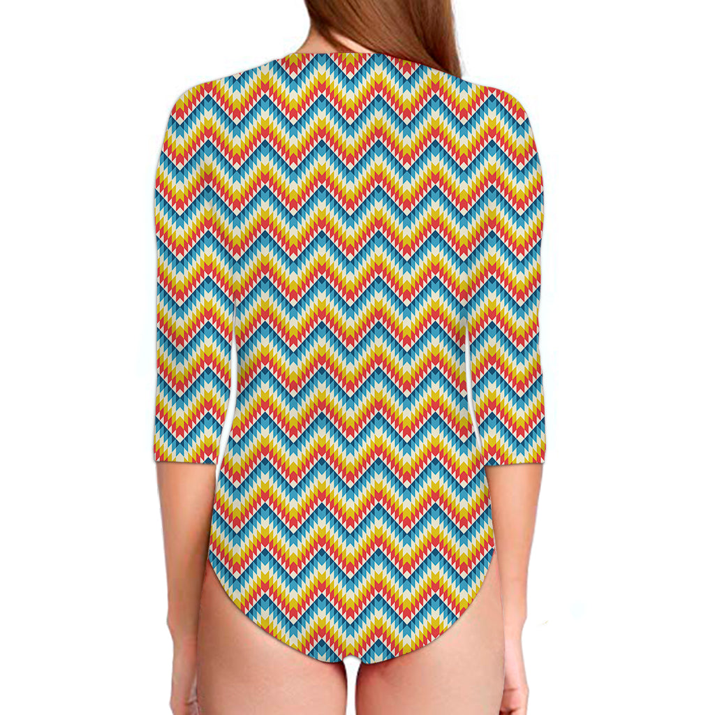 Geometric Native American Pattern Print Long Sleeve Swimsuit
