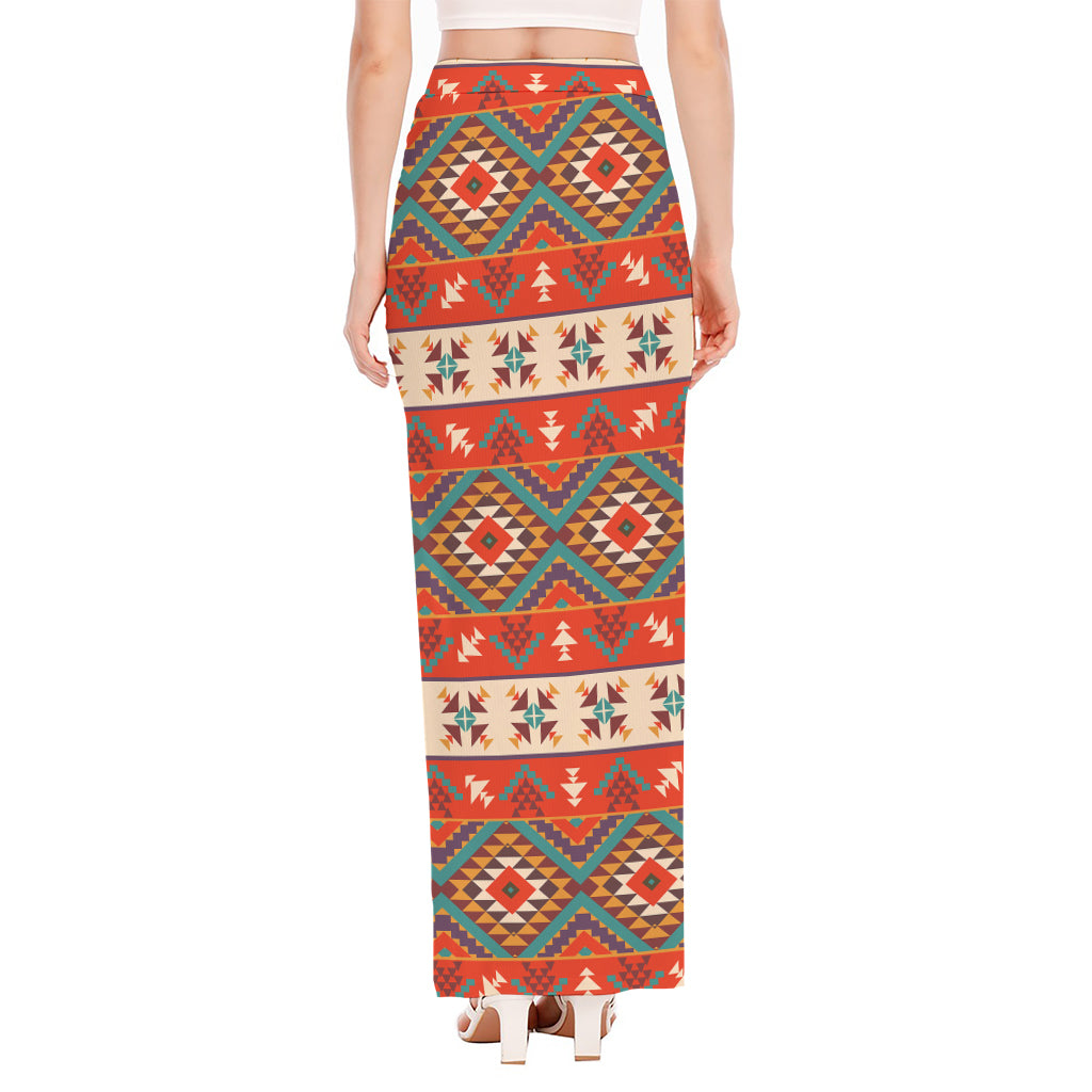Geometric Native Navajo Print High Slit Maxi Skirt