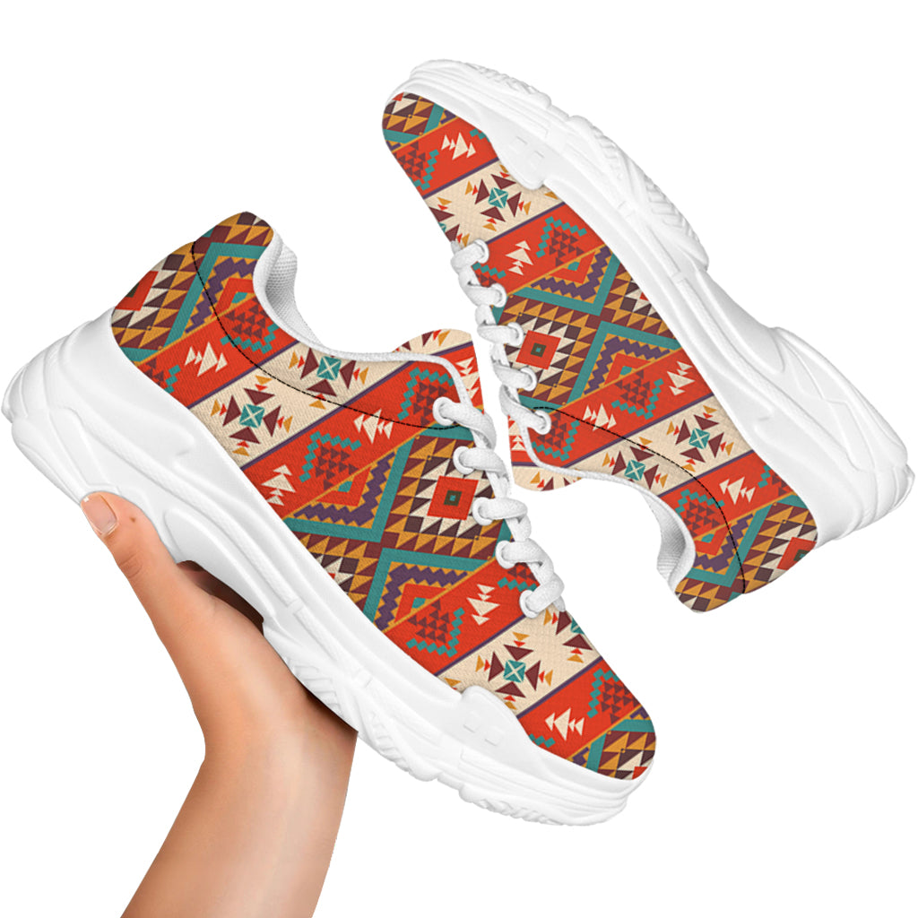 Geometric Native Navajo Print White Chunky Shoes